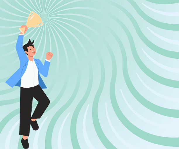 先生抱着奖杯兴奋地跳着图片下载