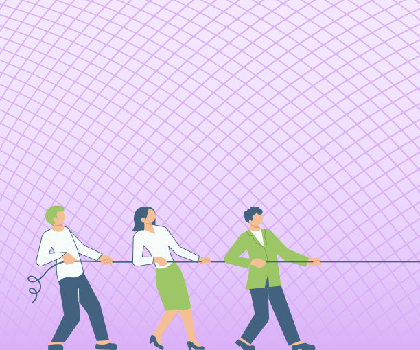 三位同事拉着绳子一起呈现图片下载