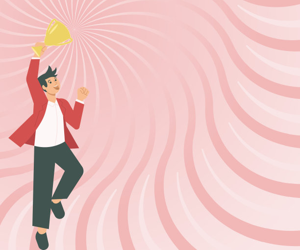 先生抱着奖杯兴奋地跳着图片下载