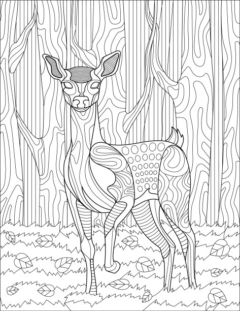 站着的鹿与树木一起画森林线图片下载