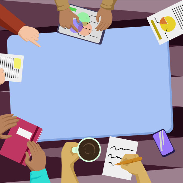 四个同事在办公室开会喝咖啡图片下载