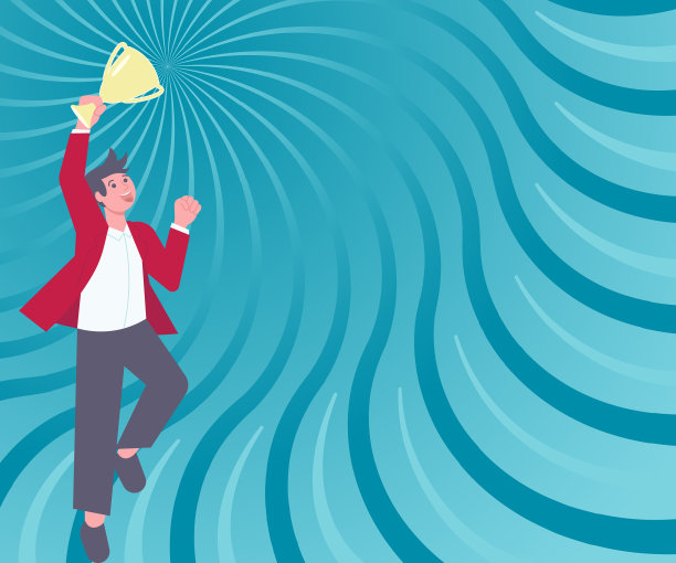 先生抱着奖杯兴奋地跳着图片下载