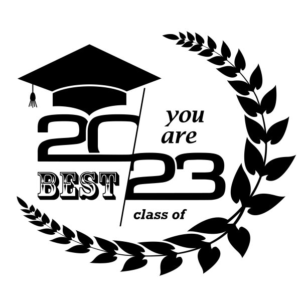 2023届毕业生戴着毕业帽和桂冠。2023年毕业贺卡封面。图片下载