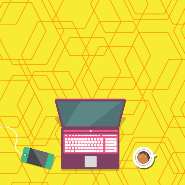 笔记本电脑放在咖啡杯旁边的桌子上图片下载