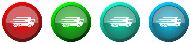 速度运输，快速交货，卡车圆形光滑的网络图标设置，彩色按钮孤立在白色背景图片下载