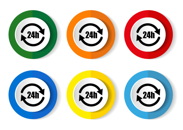 24小时服务概念矢量图标集，现代设计抽象web按钮6个颜色选项，信息图形模板图片下载