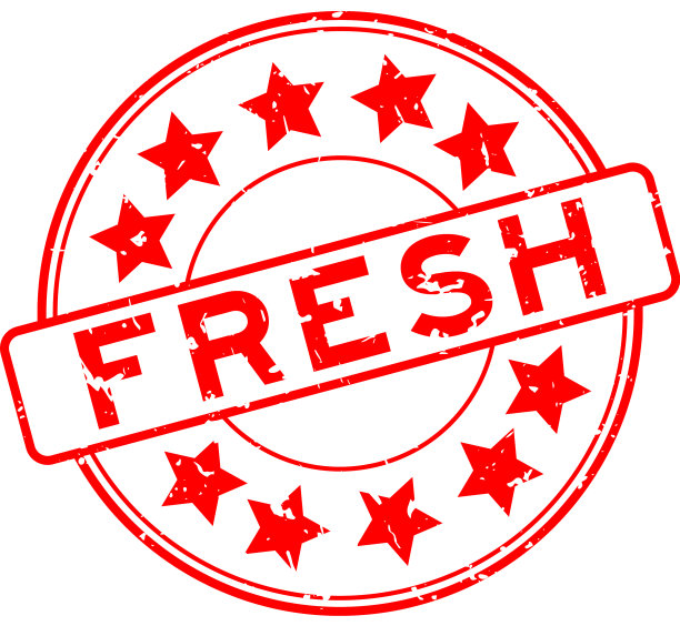 Grunge红色的新鲜字与星图标圆形橡胶图片下载