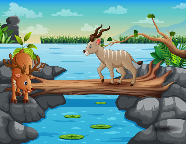 可爱的卡通小鹿过河图片下载