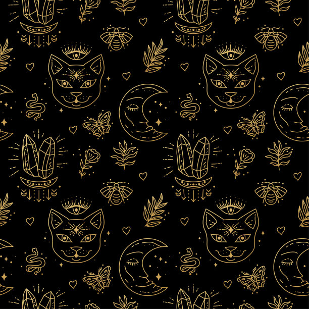 神奇的波西米亚符号无缝图案。吉普赛神圣元素的背景图片下载