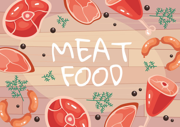 生肉烧烤厨房横幅海报封面概念。矢量平面设计元素插图图片下载