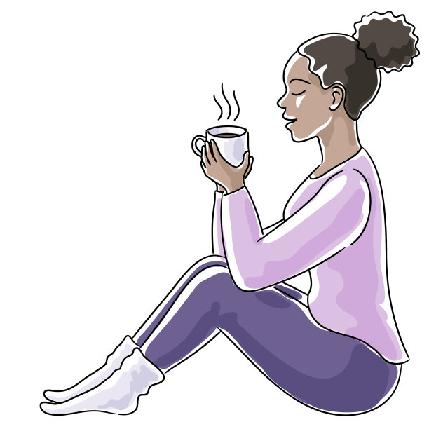 年轻的黑人女性端着一杯咖啡坐在那里图片下载