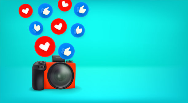 社交媒体反应与数码相机横幅图片下载