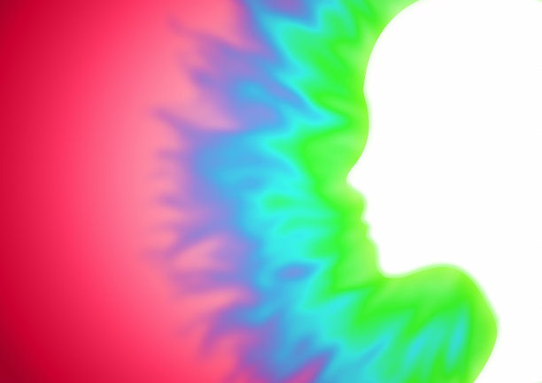 一个机器人的侧面的3D插图，闪耀着科学技术的概念图片下载