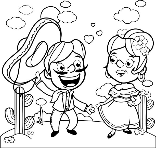 沙漠里的墨西哥流浪艺人男女图片下载