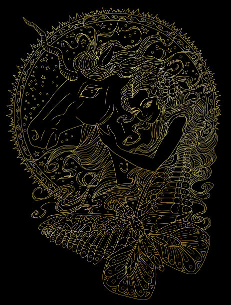 美丽的女孩公主和神奇的独角兽的幻想插图图片下载