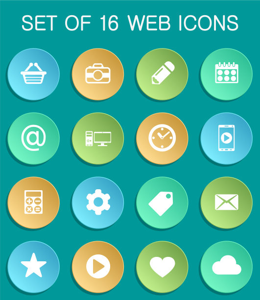 社交媒体网页图标在彩色圆形图片下载