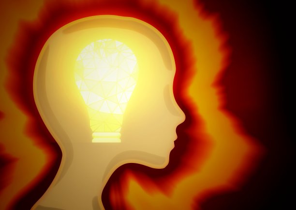 一个灯泡的3D插图，闪耀着科学技术的概念图片下载