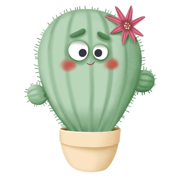 可爱的儿童插图，一个卡通仙人掌在花盆图片下载