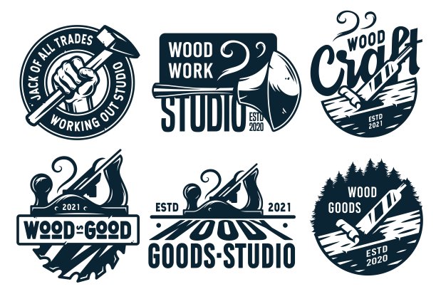 一套木雕细木工的木工标志图片下载