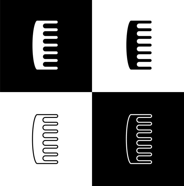 设置梳子图标孤立在黑色和白色图片下载