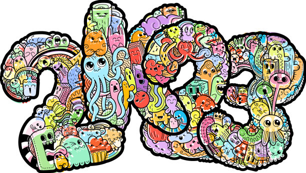 新年2k23怪物涂鸦日期华丽的节日图片下载