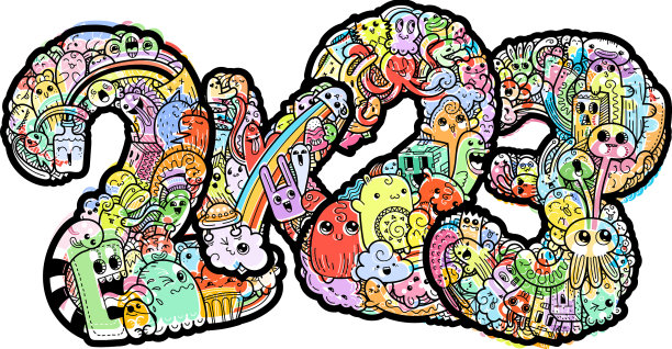 新年2k23怪物涂鸦日期华丽的节日图片下载