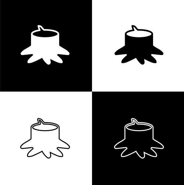 设置树桩图标孤立的黑色和白色图片下载