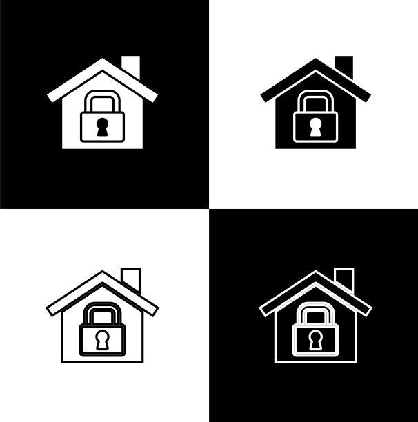 设置房子在保护图标孤立在黑色图片下载