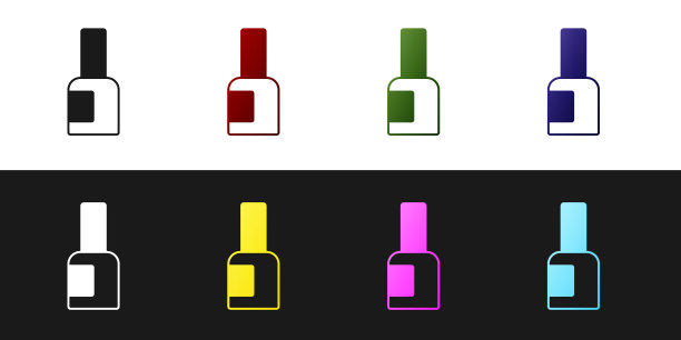 将瓶子上的指甲油图标隔离在黑色上图片下载