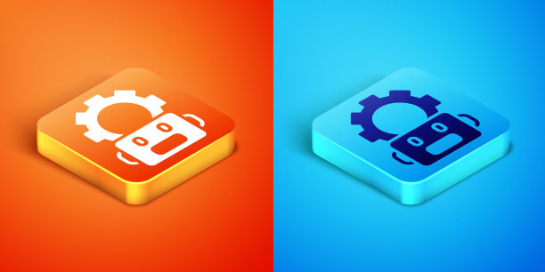 机器人等距设置图标孤立在橙色上图片下载