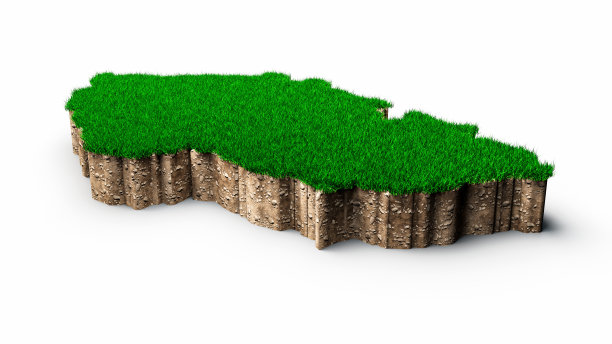 捷克共和国地图土壤土地地质横截面与绿草和岩石地面纹理3d插图图片下载