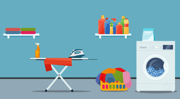 洗衣房内部有洗衣机熨斗图片下载