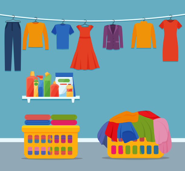 洗衣房内部有衣服和清洁图片下载