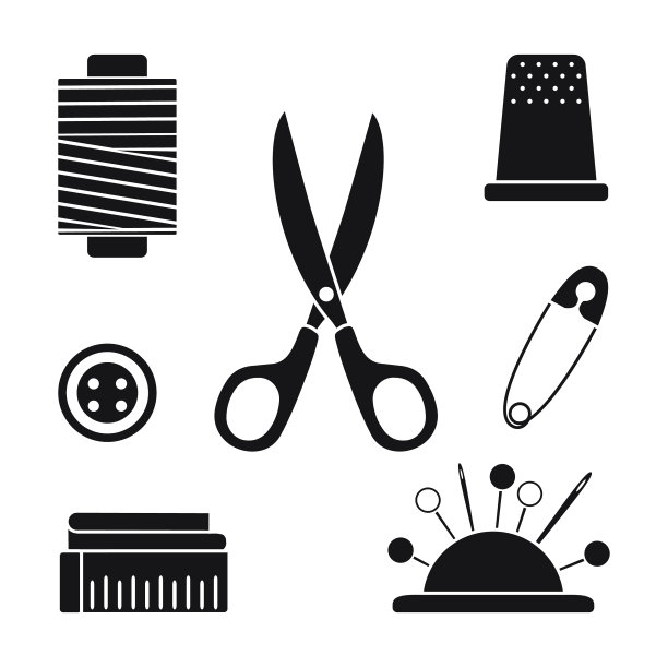 一套孤立在白色背景上的缝纫工具图片下载