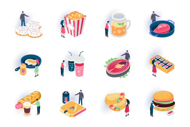 食品等距图标使餐馆快速运转图片下载