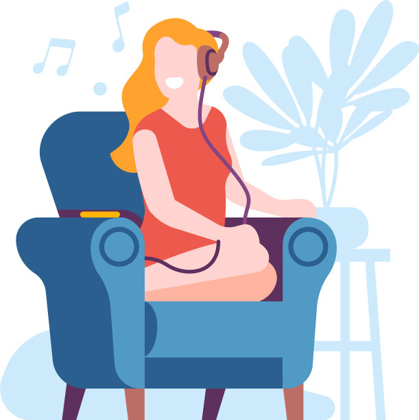 女人听着音乐，微笑着心情愉快图片下载