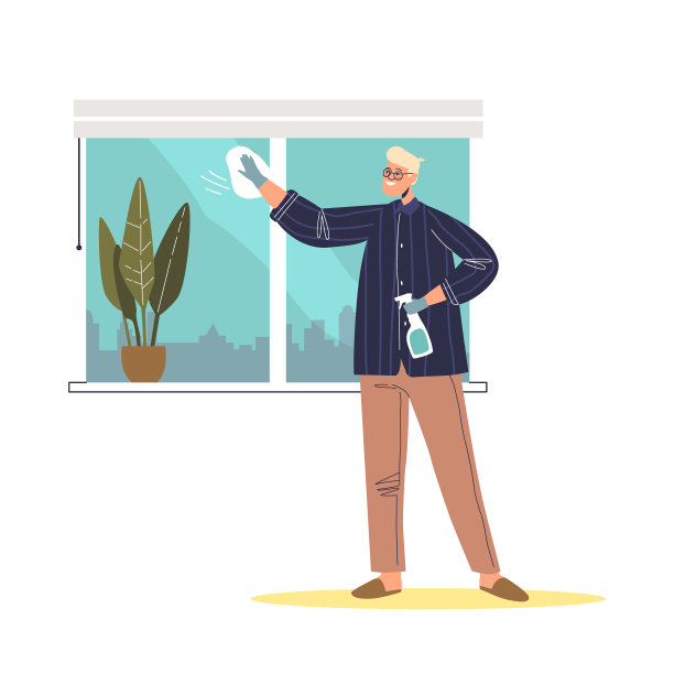 男人在家里擦窗户，年轻男人在打扫图片下载