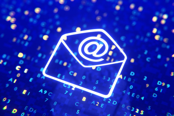 邮件转发服务。电子邮件图标在数字背景。电子邮件的概念。通过电子邮件通信。3 d渲染。图片下载