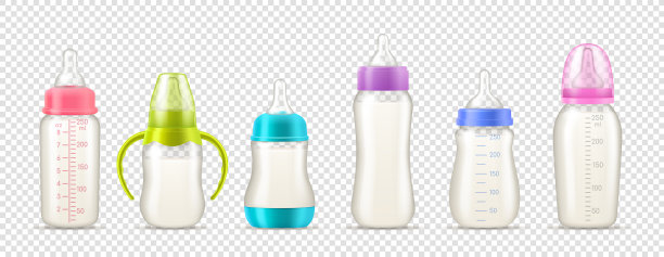 逼真的婴儿奶瓶玻璃和塑料图片下载