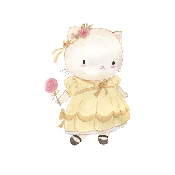 儿童水彩猫插图图片下载