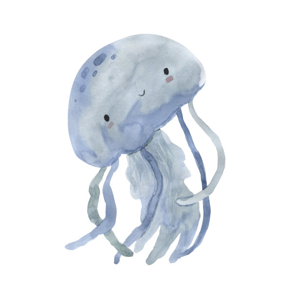 为孩子们绘制的水母水彩插图图片下载