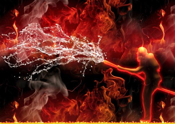 消防队员扑救火灾的三维剪影图图片下载