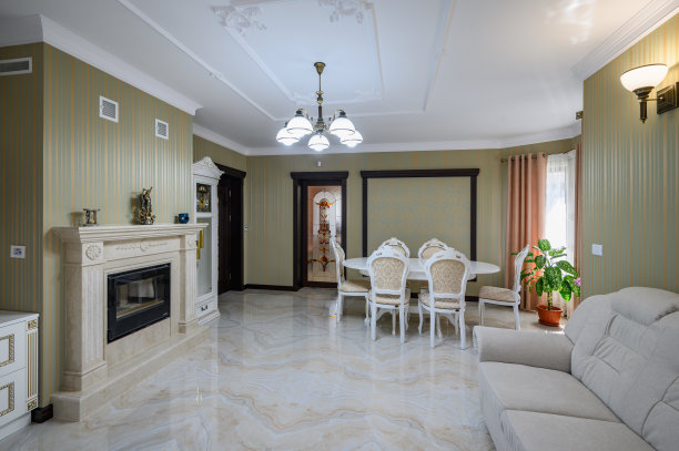 经典的客厅室内设计，大理石地板图片下载