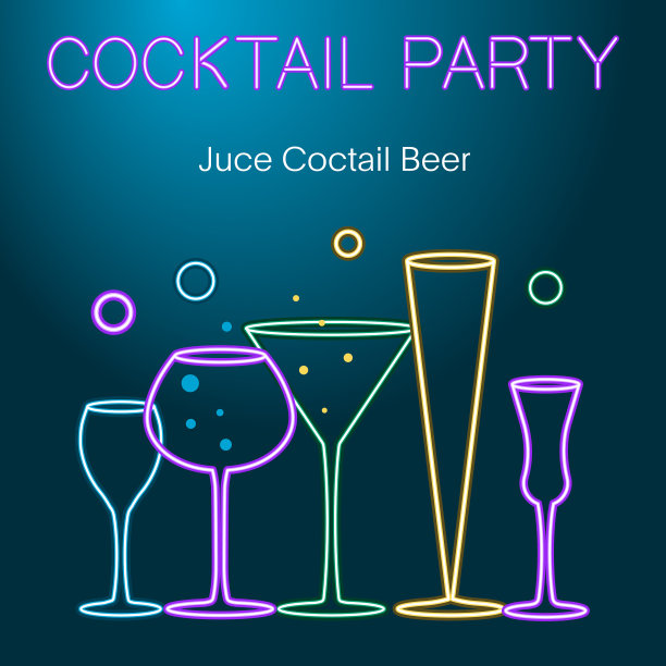 夜间鸡尾酒会的传单霓虹灯招牌明亮图片下载