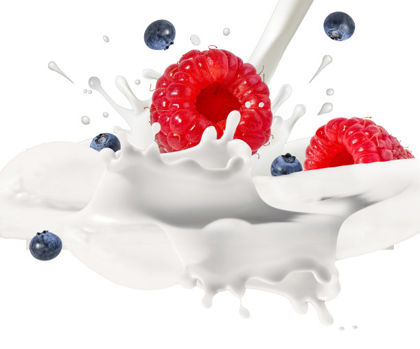 覆盆子，蓝莓加牛奶，覆盆子酸奶图片下载