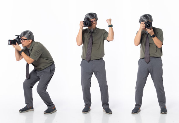 全长50年代60年代亚洲日本摄影师男子，工作点拍摄图片下载