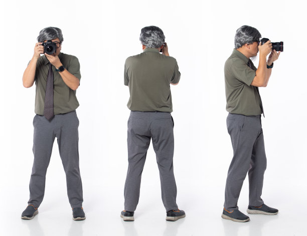 全长50年代60年代亚洲日本摄影师男子，360前，侧，后，后图片下载