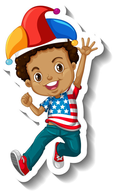 贴纸美国男孩戴着小丑帽图片下载