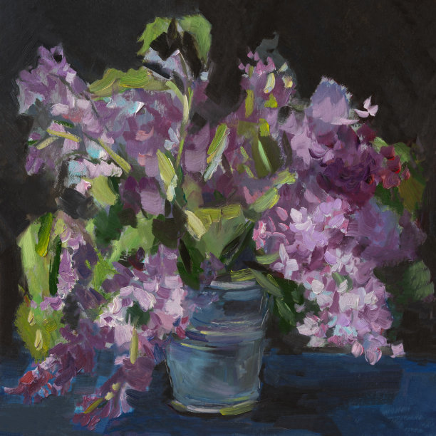 淡紫色的油画。纸板上的原始油画。图片下载