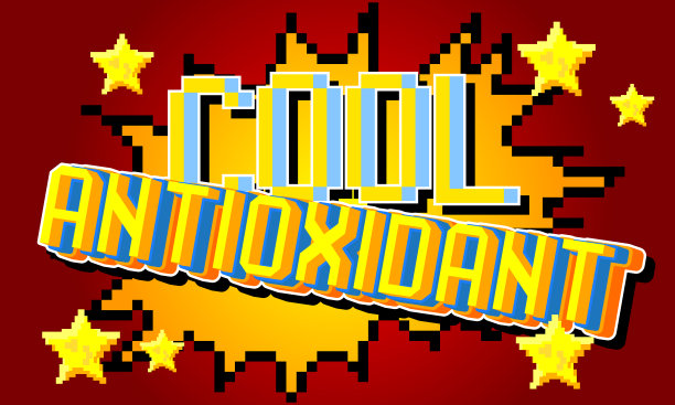 很酷的抗氧化剂。像素字与几何图形背景。向量卡通插图。图片下载